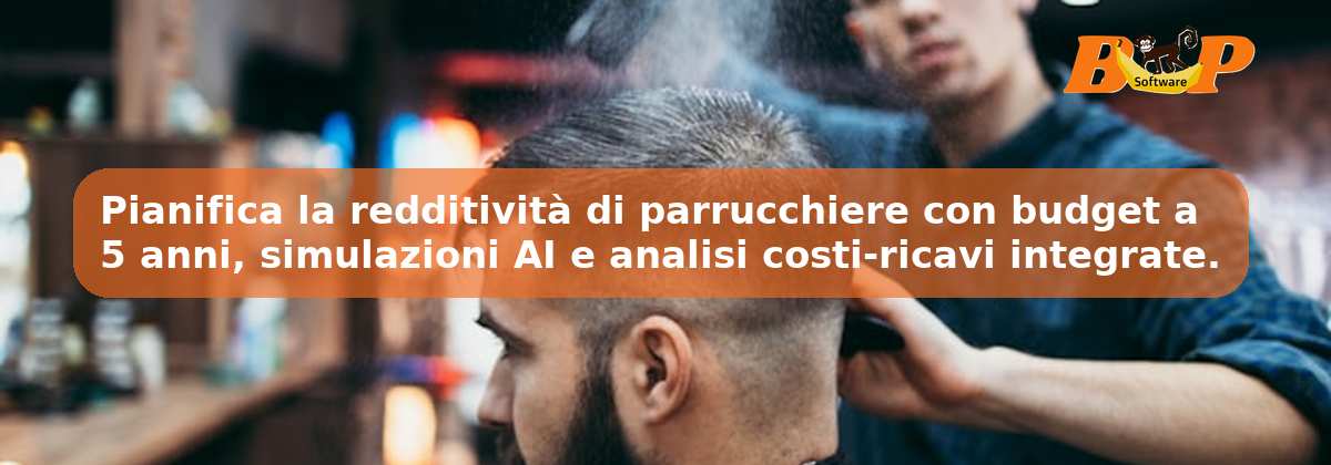 Pianifica la redditività di parrucchiere con budget a 5 anni, simulazioni AI e analisi costi-ricavi integrate.