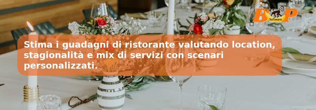 Stima i guadagni di ristorante valutando location, stagionalità e mix di servizi con scenari personalizzati.
