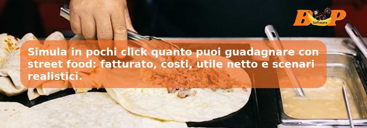 Simula in pochi click quanto puoi guadagnare con street food: fatturato, costi, utile netto e scenari realistici.
